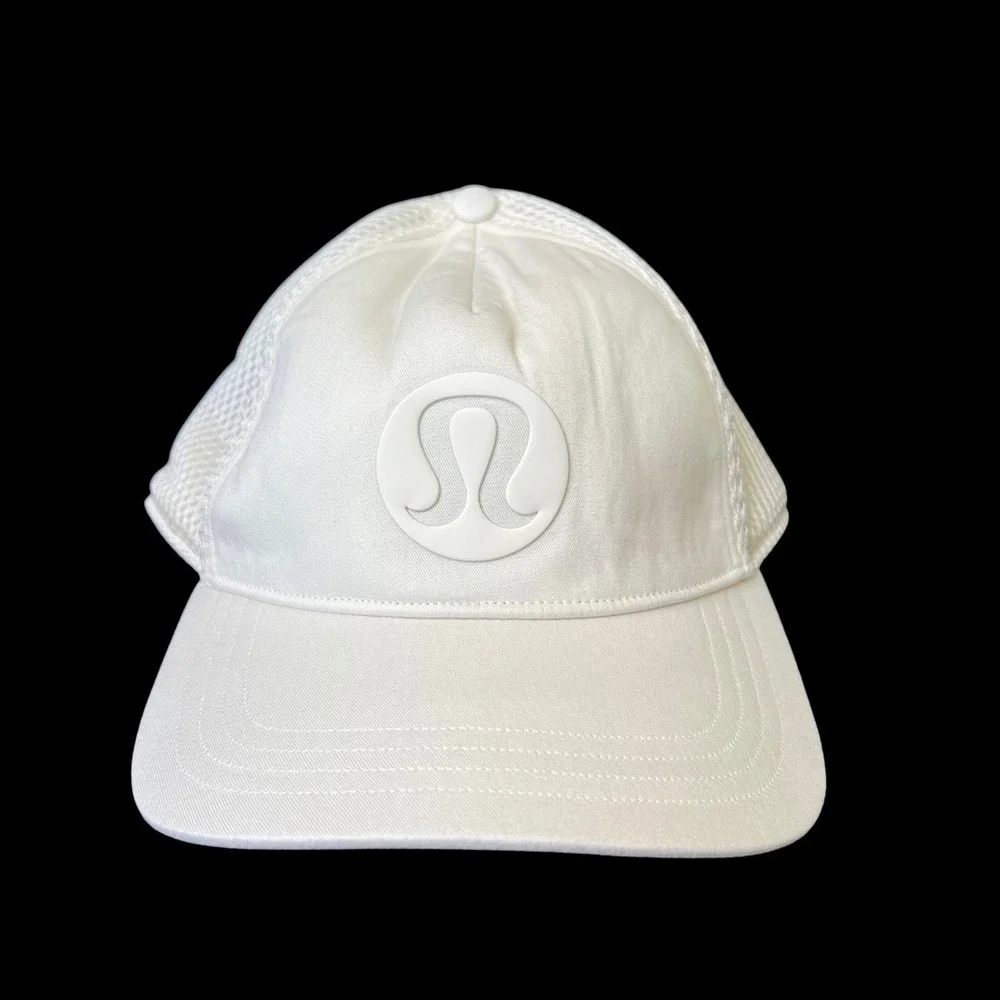 Lululemon Athletica L/XL White Mesh Back Trucker Hat Snapback Logo Cap